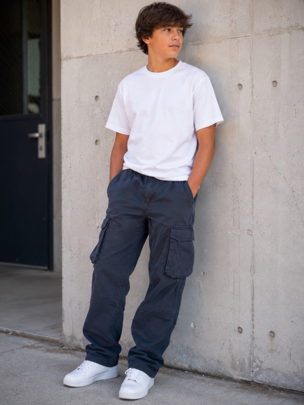 Wrangler Boys 16 Husky Black Cargo Pants Classic Straight Adjustable Waist